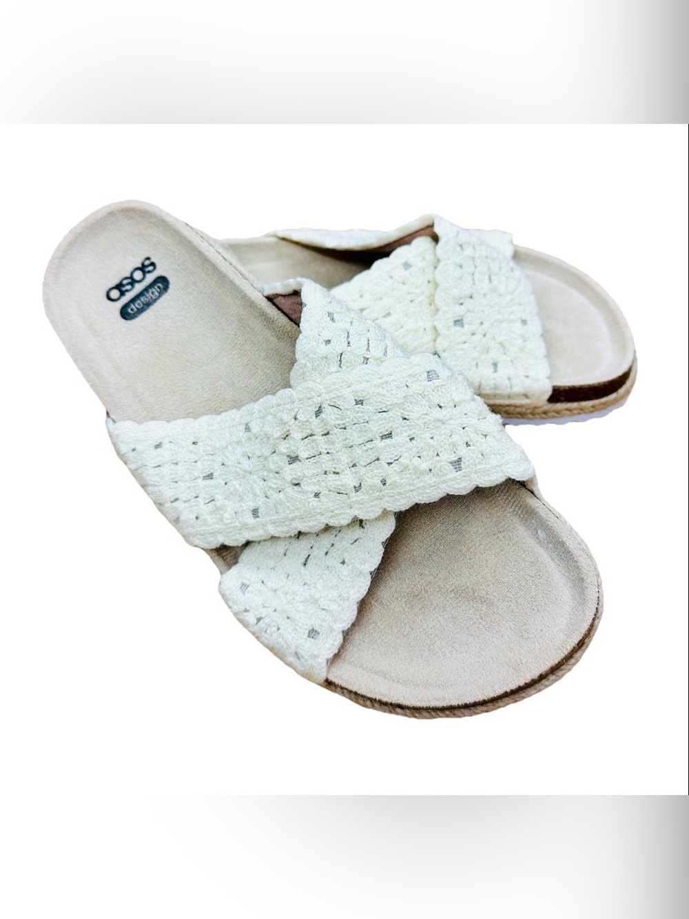 ASOS NWOB Crochet Slides US 7 Ivory Summer Granny Casual Comfy Beach Vibes